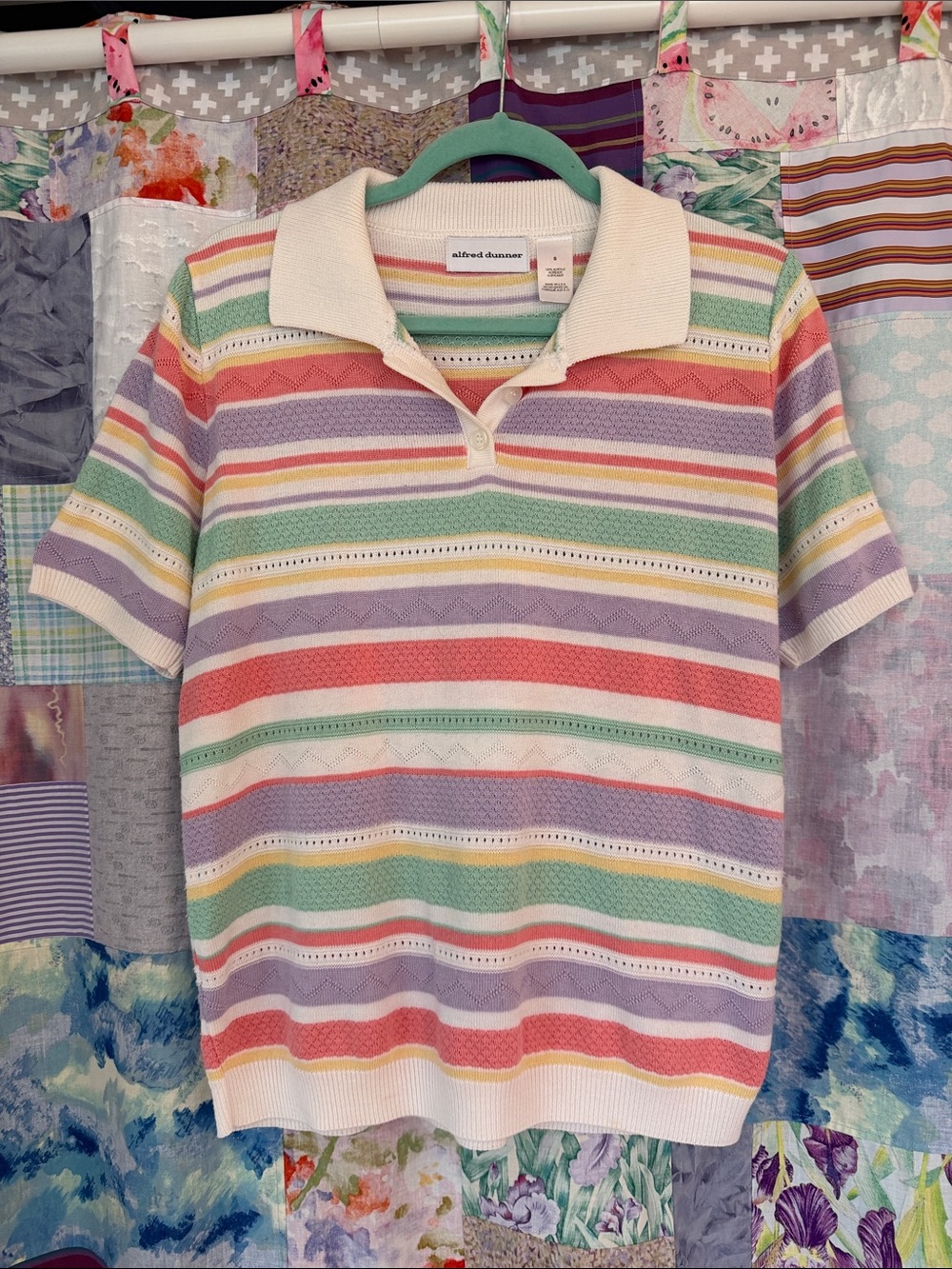 Vintage Alfred Dunner Pastel Multicolor Striped Knit Polo